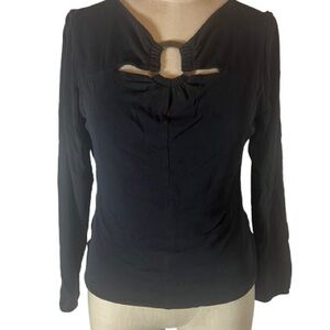 Classiques Entier Black Long-Sleeve Cutout Front Top Y2K size medium 100% silk